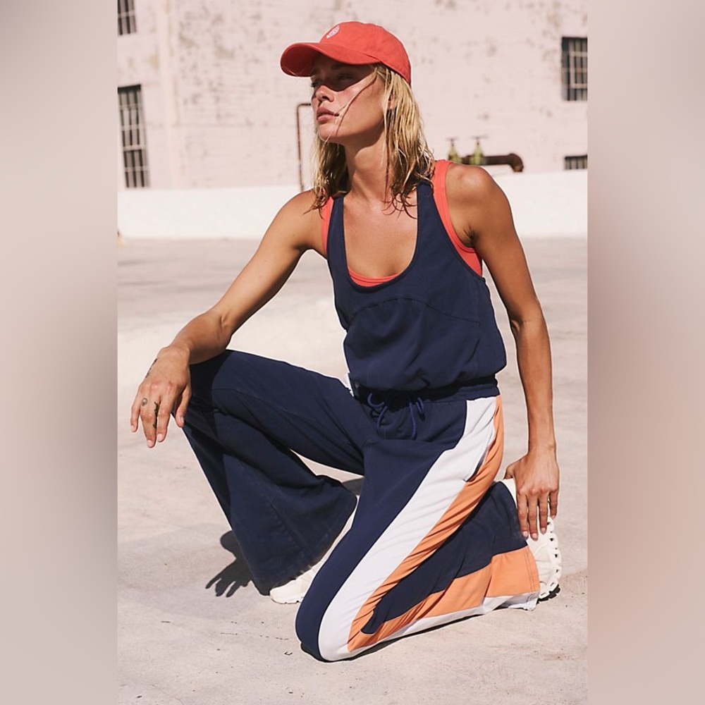 NWT FREE PEOPLE Movement - New Flow Flare Onesie In Indigo Combo $128MSRP